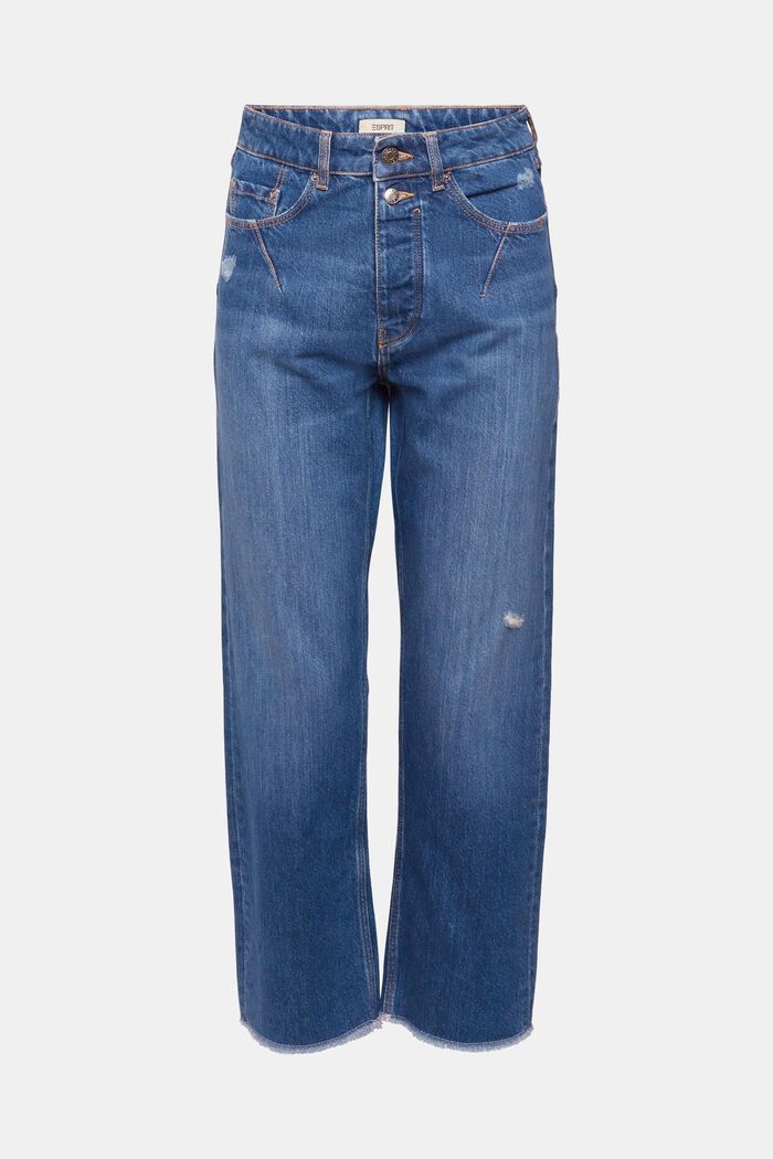 Dad Jeans im Distressed-Look, 100 % Baumwolle, BLUE MEDIUM WASHED, overview