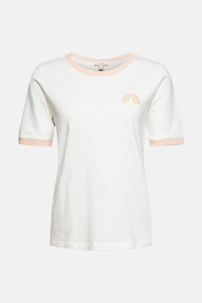 T-Shirt mit Stickerei, 100% Baumwolle, OFF WHITE, overview