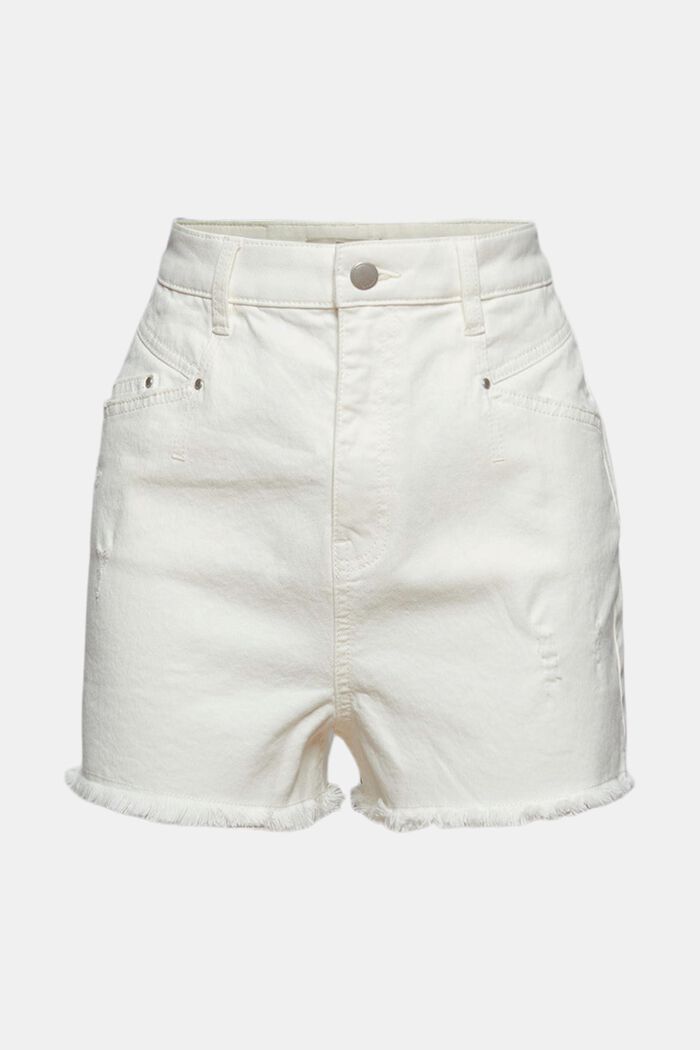 Highwaist Jeans-Shorts mit Used-Effekten, WHITE, detail image number 7