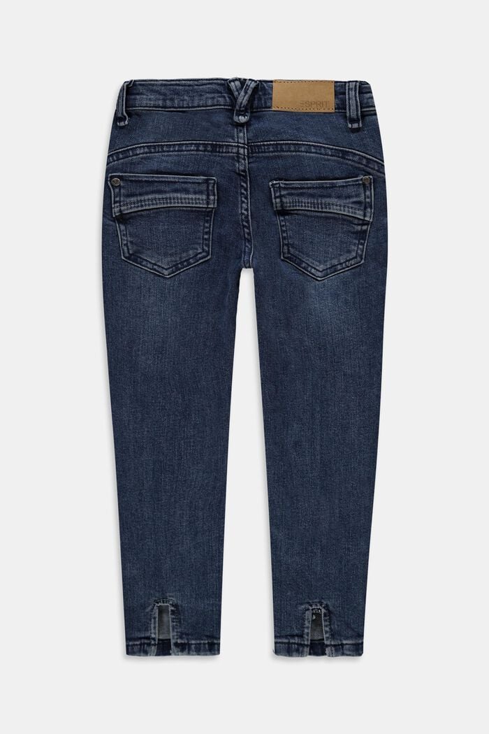 Recycelt: Jeans mit Schlitzen und Verstellbund, BLUE DARK WASHED, detail image number 1