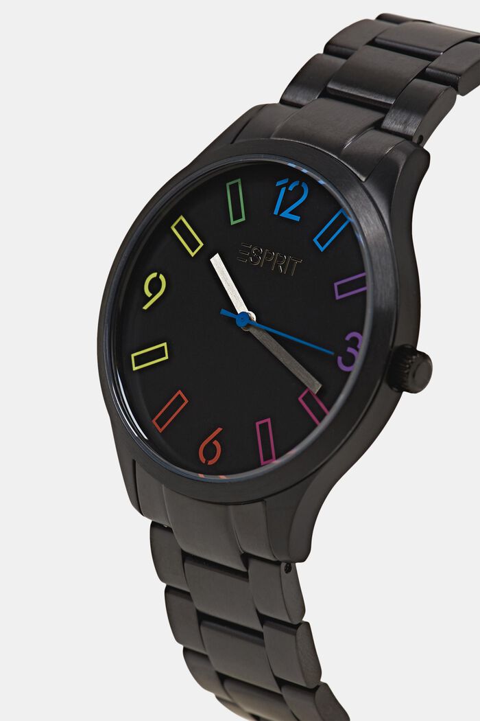 Edelstahl-Armbanduhr mit mehrfarbigem Ziffernblatt, BLACK, detail image number 1