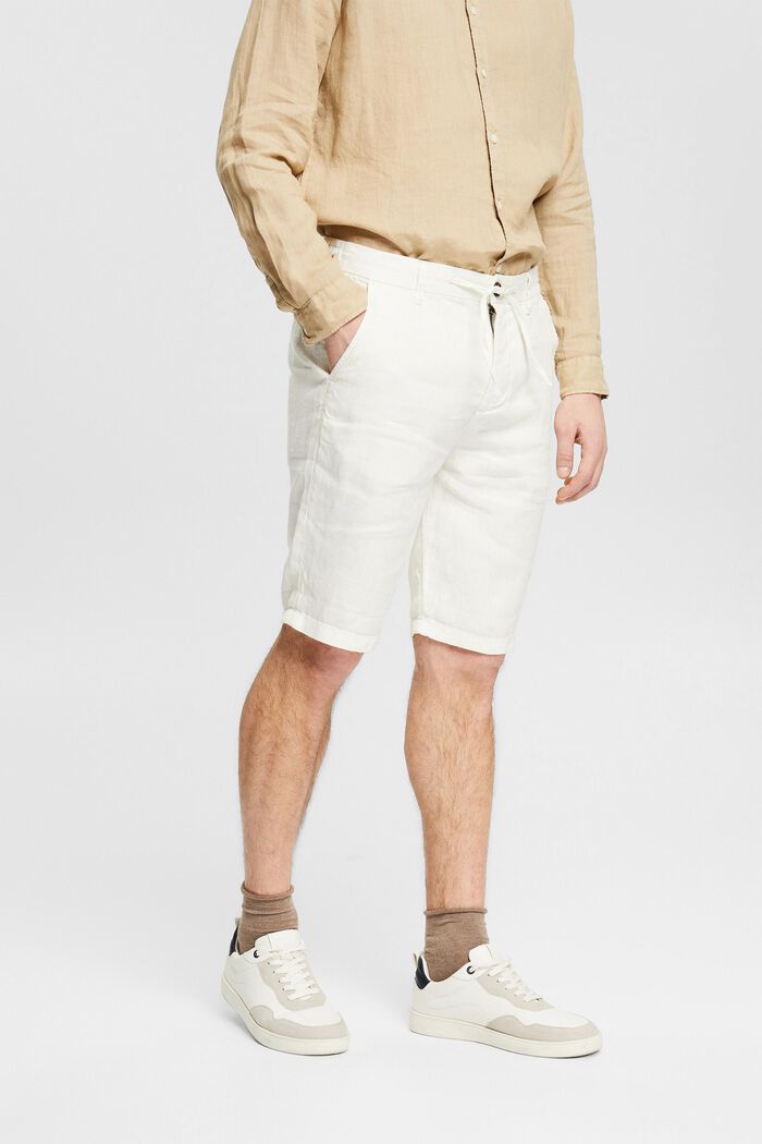 Shorts aus 100% Leinen, OFF WHITE, detail image number 0