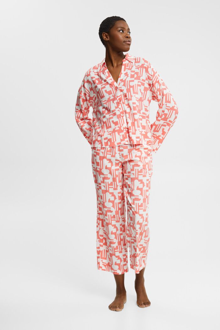 Pyjama mit Print, LENZING™ ECOVERO™-Viskose, CORAL, detail image number 0