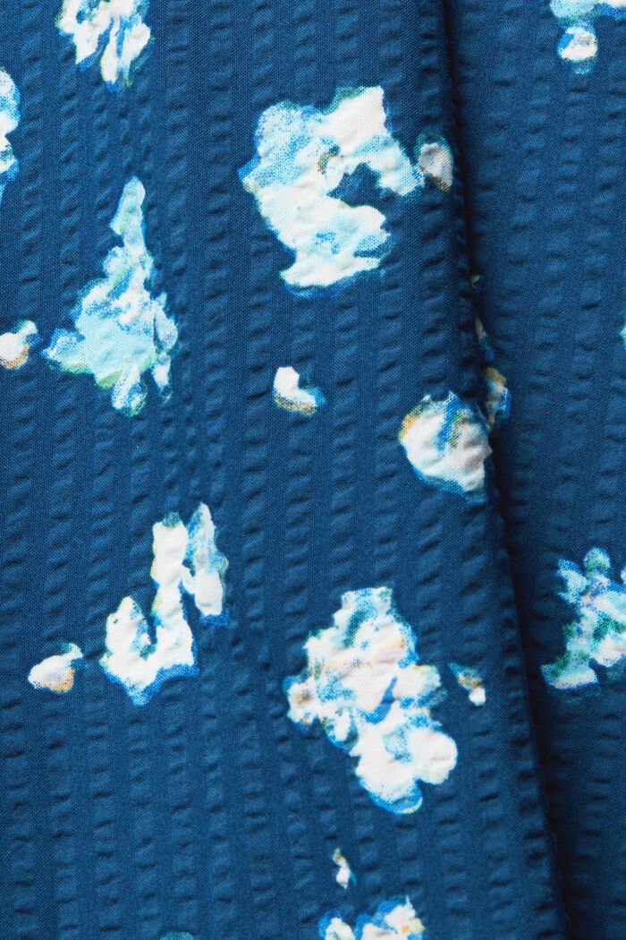 Bluse aus floralem Seersucker, PETROL BLUE, detail image number 6