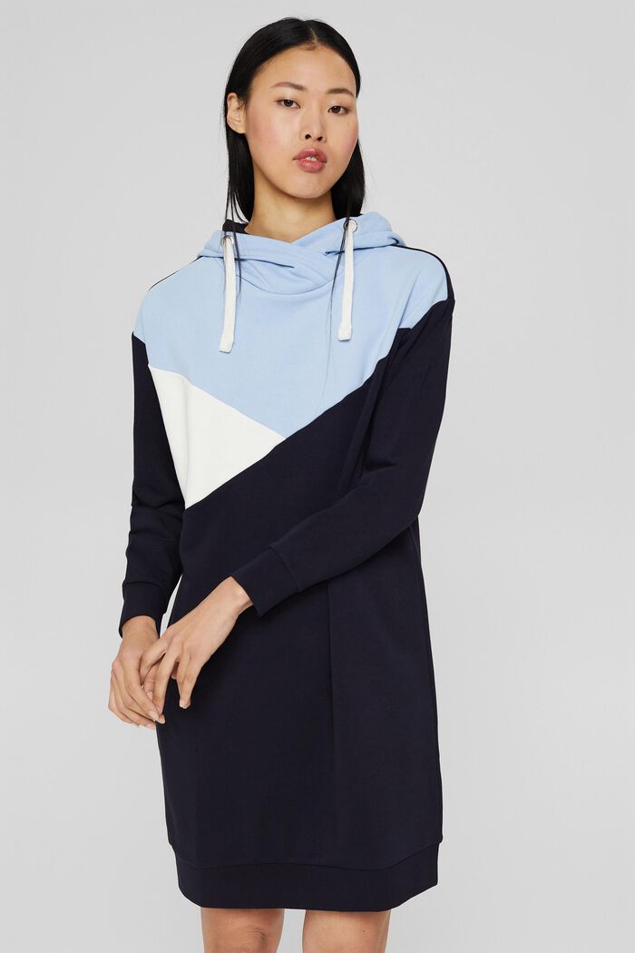 Recycelt: Hoodie-Kleid im Colorblocking-Design, NAVY, detail image number 0