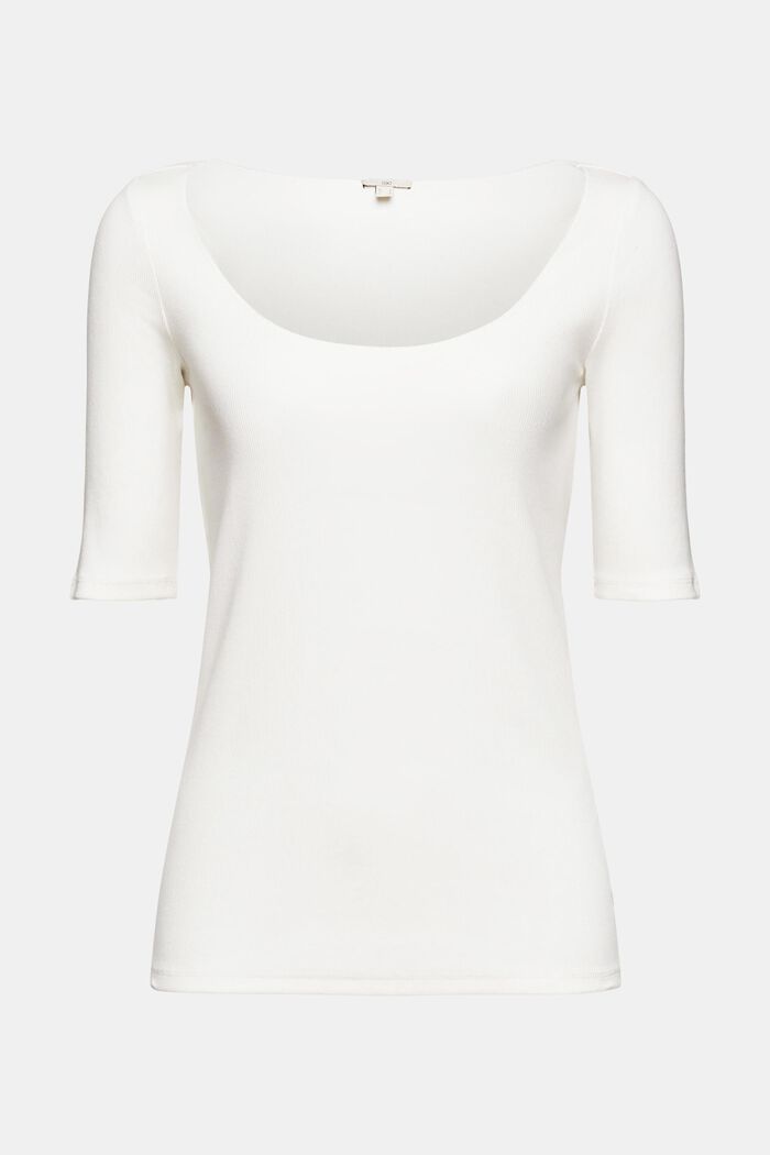 Geripptes T-Shirt aus Bio-Baumwolle, OFF WHITE, overview