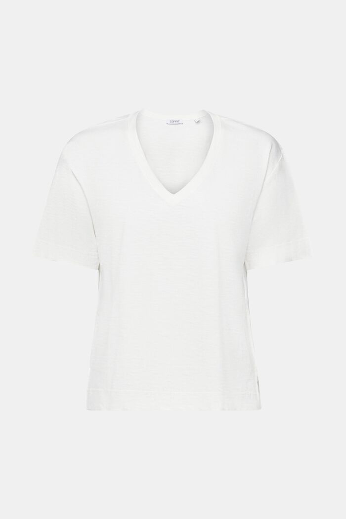 Slub-T-Shirt mit V-Ausschnitt, OFF WHITE, detail image number 5