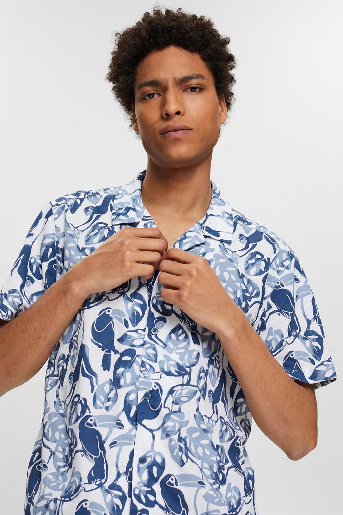 Kurzarm-Hemd mit Tropical-Print, 100% Baumwolle, BLUE, detail image number 2