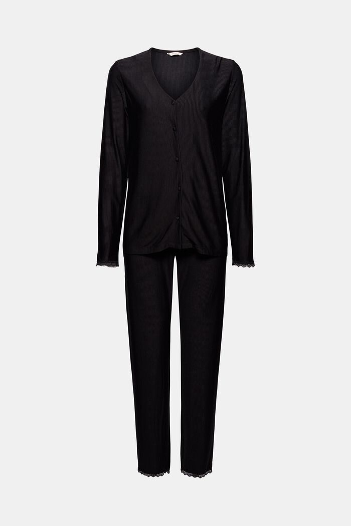 Gestreifter Jersey-Pyjama, LENZING™ ECOVERO™, BLACK, detail image number 0