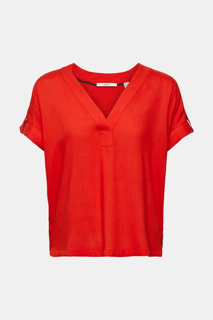 Bluse mit V-Ausschnitt, LENZING™ ECOVERO™, ORANGE RED, overview