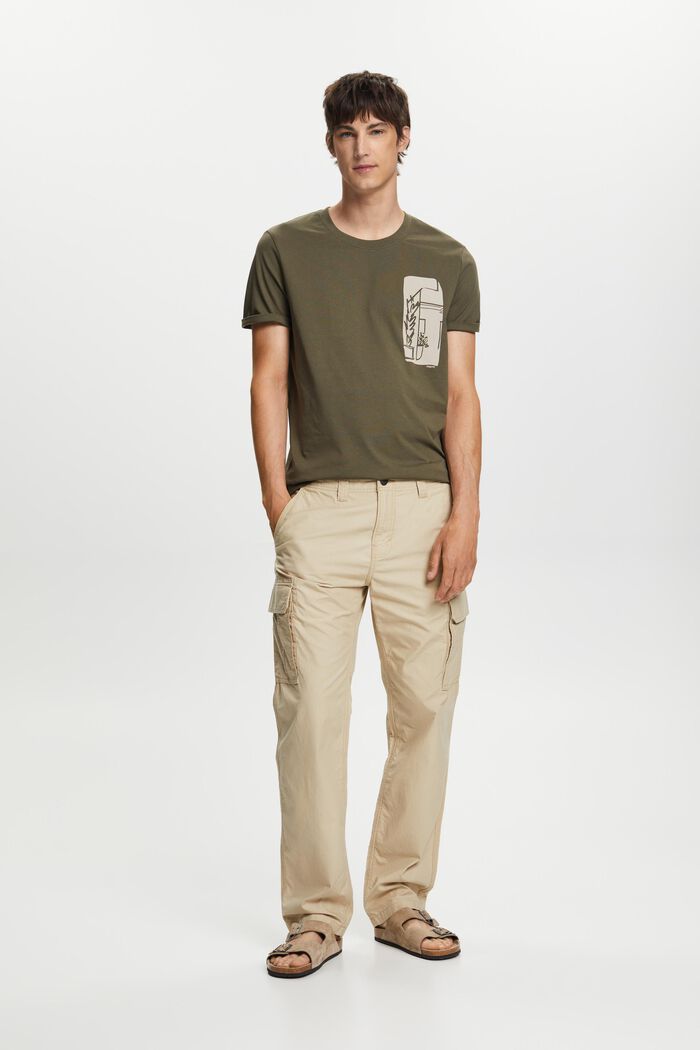 T-Shirt mit Frontprint, 100% Baumwolle, KHAKI GREEN, detail image number 1