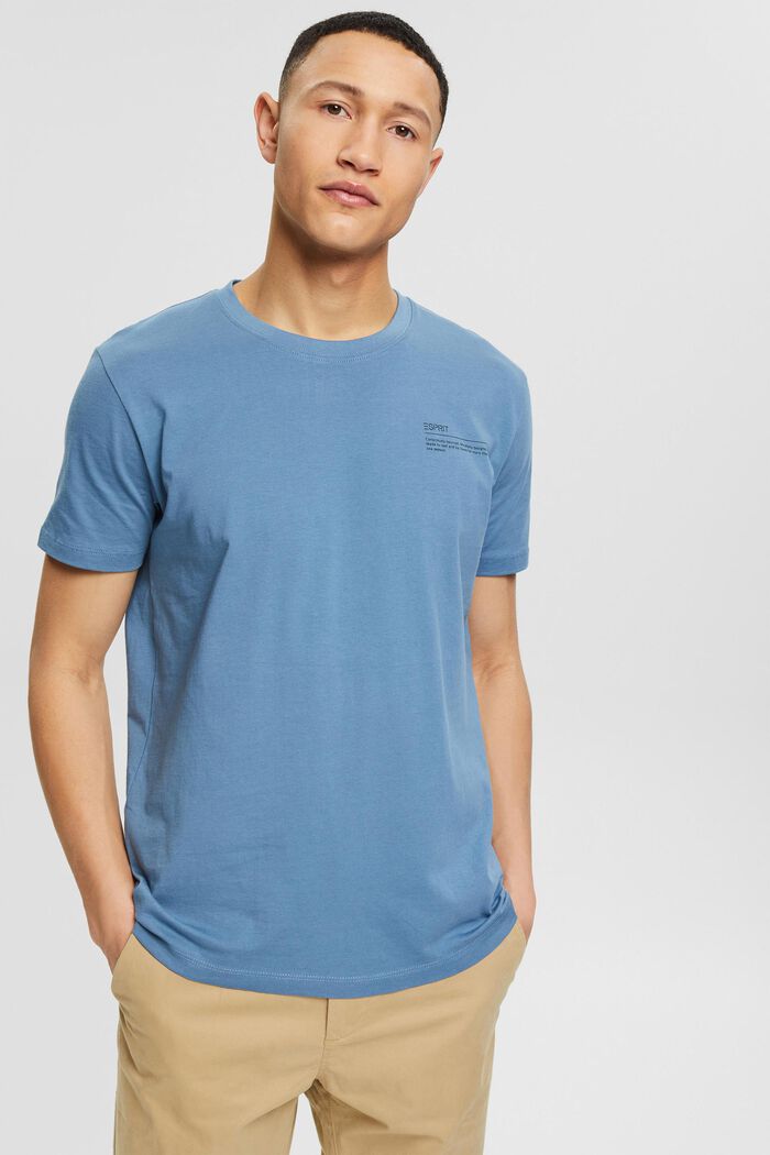 Jersey-T-Shirt mit Print, 100% Bio-Baumwolle, BLUE, overview