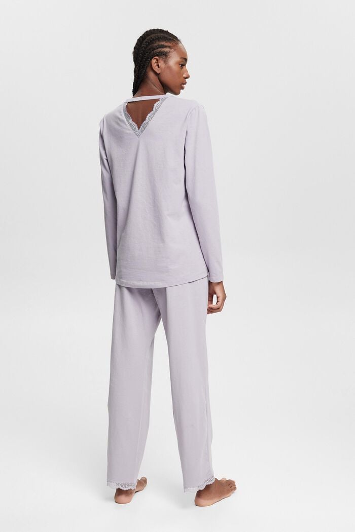 Pyjama mit Spitzenbesatz, Organic Cotton, LIGHT BLUE LAVENDER, detail image number 3