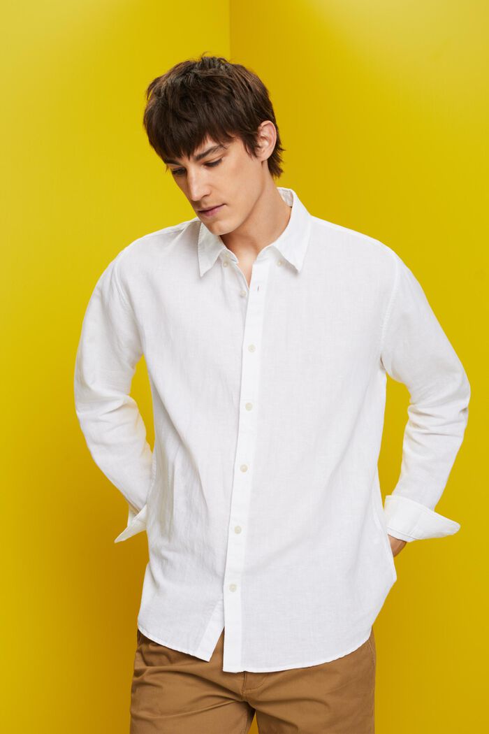 Button-Down-Hemd aus Baumwolle und Leinen, WHITE, detail image number 0