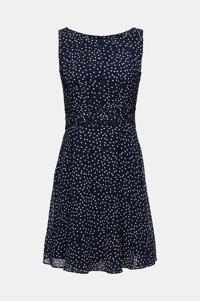 Recycelt: Chiffon-Kleid mit geraffter Taille, NAVY BLUE, detail image number 7