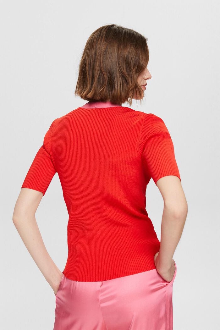 Gerippter Cardigan mit T-Shirt-Ärmeln, RED, detail image number 3