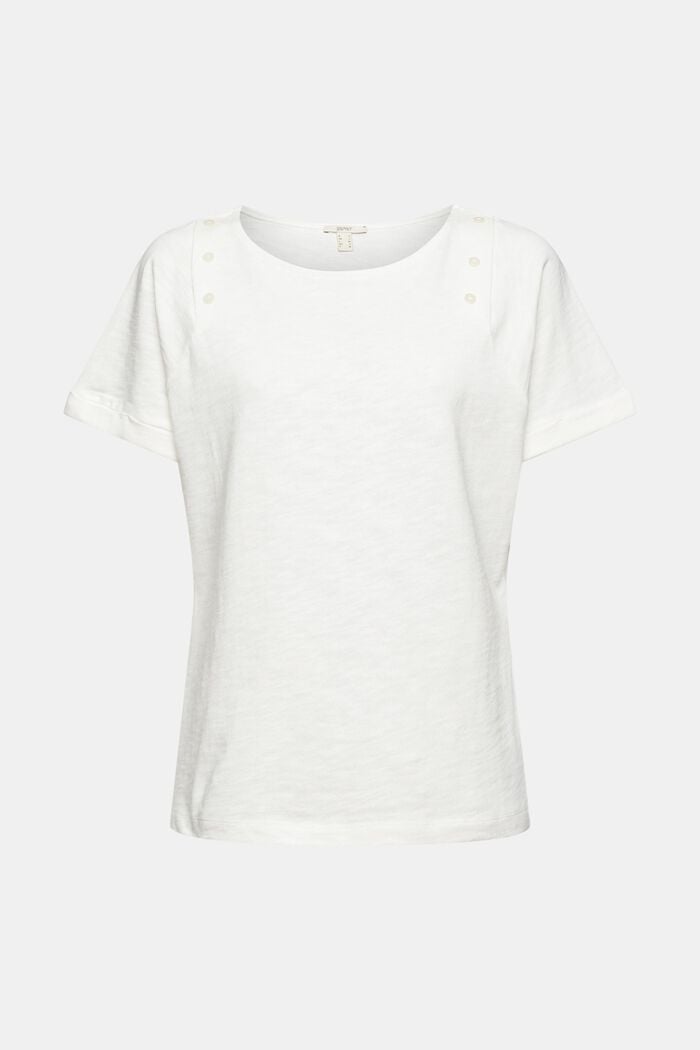 T-Shirt mit Knöpfen, 100% Baumwolle, OFF WHITE, overview
