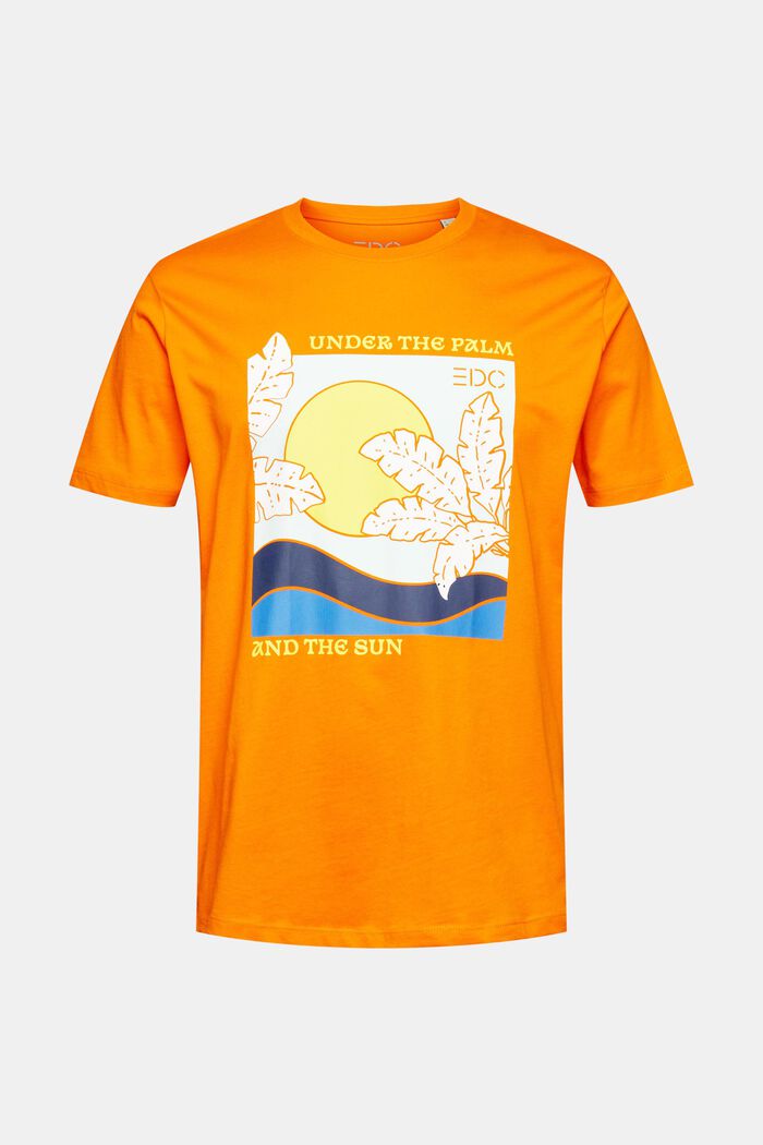 Jersey-T-Shirt mit Print, ORANGE, overview