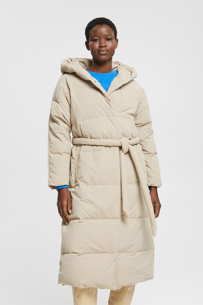 Puffer Coat in Longform, LIGHT TAUPE, detail image number 0
