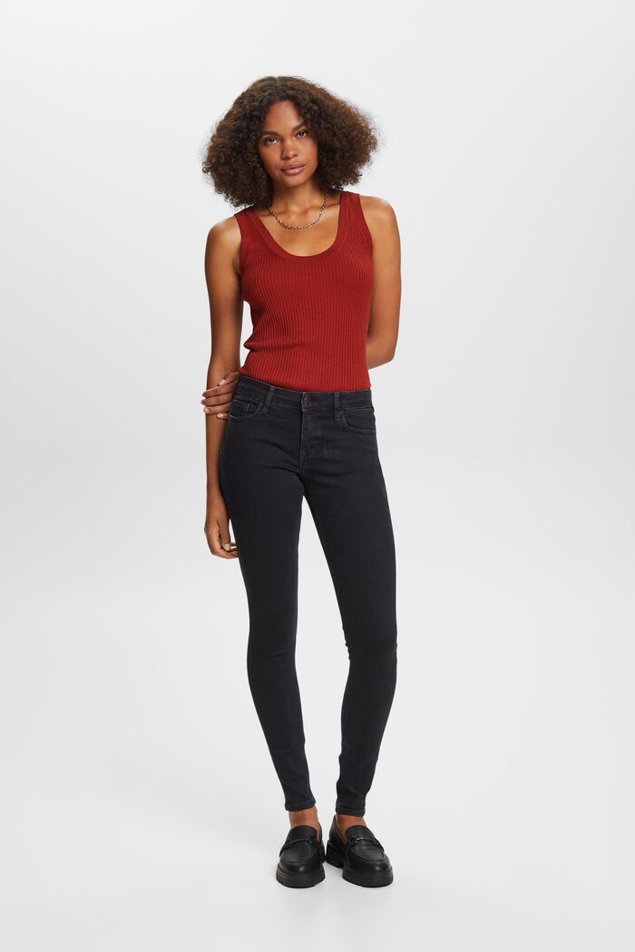 Recycelt: Skinny Jeans mit mittelhohem Bund, BLACK DARK WASHED, detail image number 5
