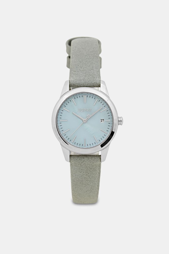 Edelstahl-Uhr mit Armband in Lederoptik, GREY, overview