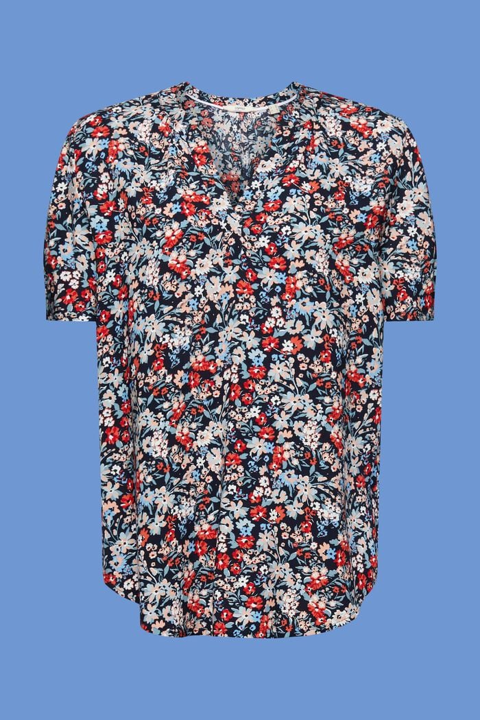 Florale Bluse mit geschlitztem Ausschnitt, NEW NAVY, detail image number 7