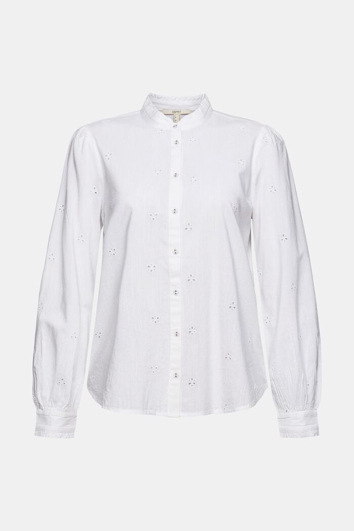 Bluse mit Lochstickmuster, LENZING™ ECOVERO™, WHITE, detail image number 6