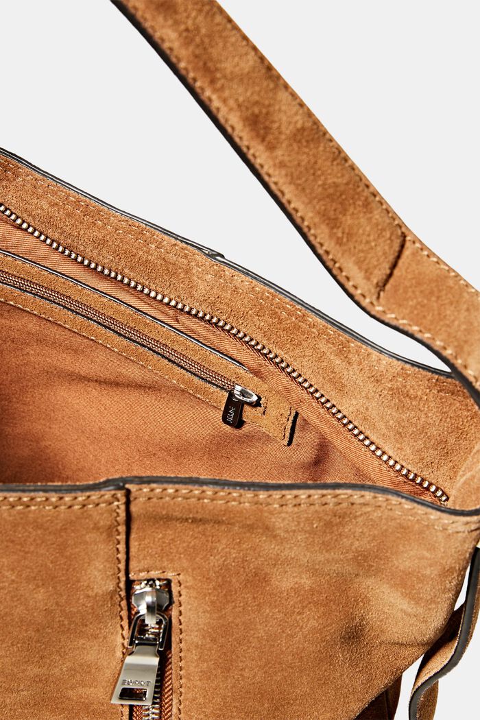 Tasche aus Veloursleder mit Zipper-Fach, RUST BROWN, detail image number 4