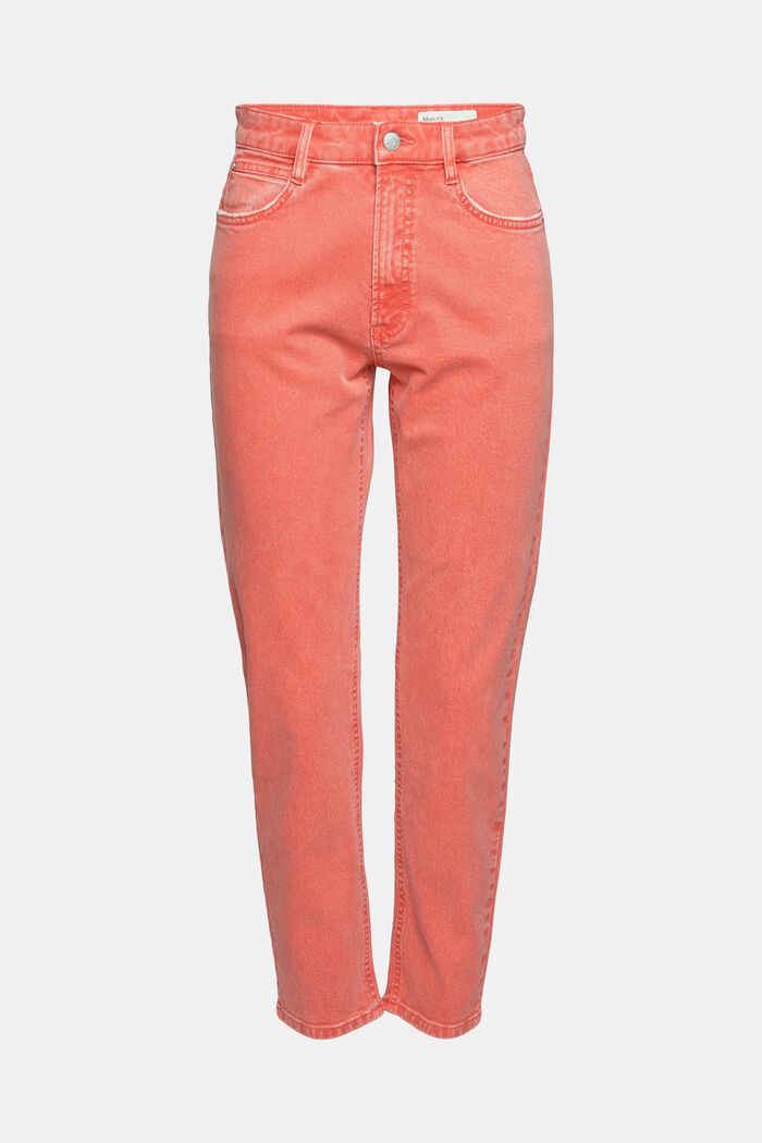 Mom-Fit-Jeans aus Baumwolle, CORAL, overview