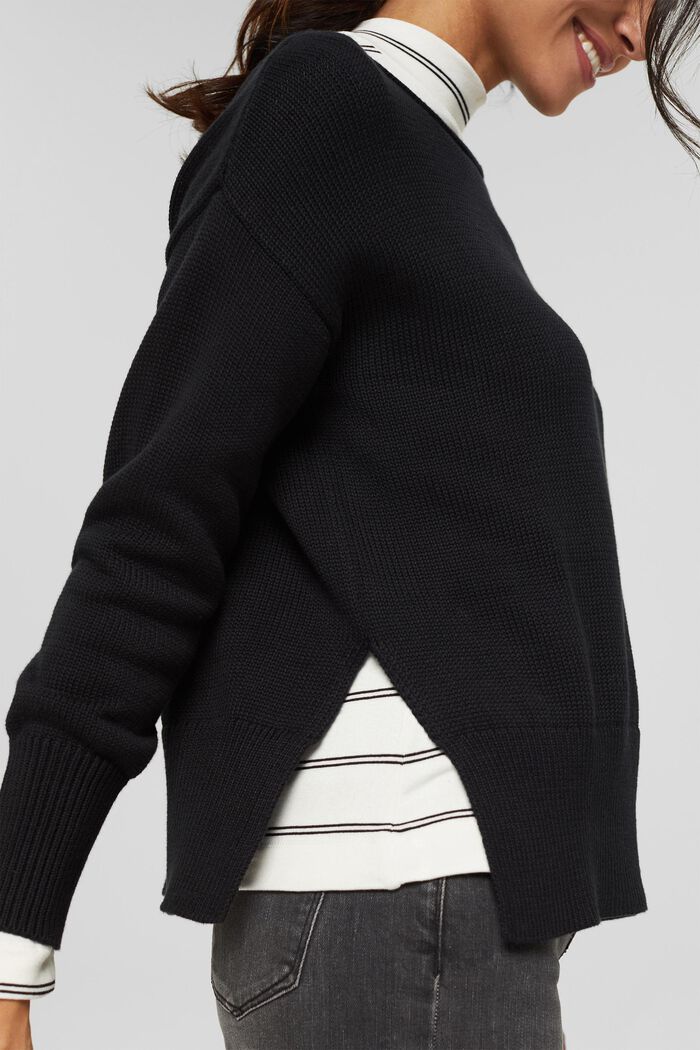 Pullover mit Rollsaum, 100% Baumwolle, BLACK, detail image number 2