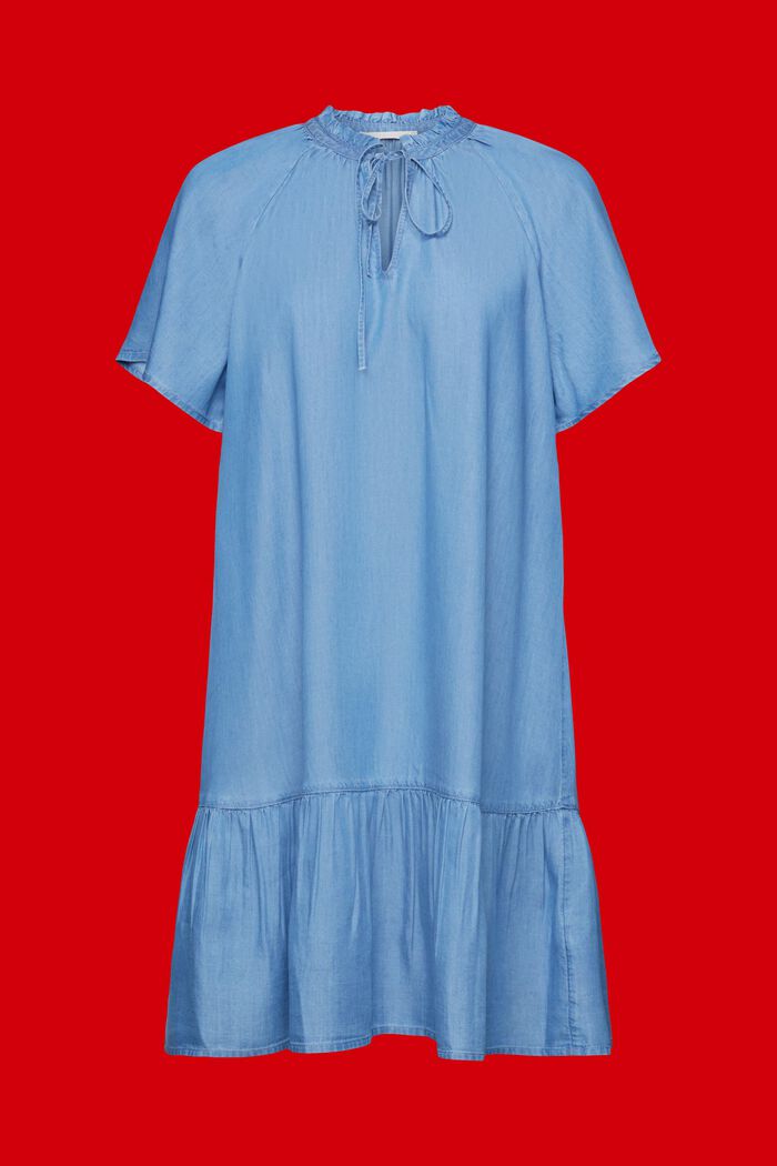 Chambray-Kleid mit Rüschenbesatz am Nackenbindeband, TENCEL™, BLUE MEDIUM WASHED, detail image number 6