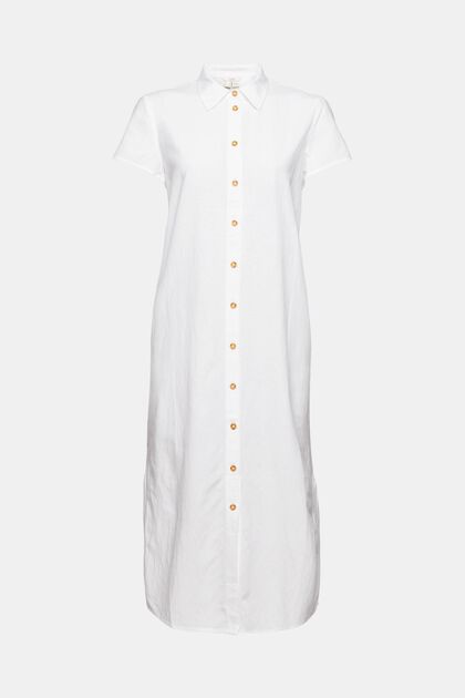 Langes Hemdblusenkleid mit Leinenanteil, WHITE, overview