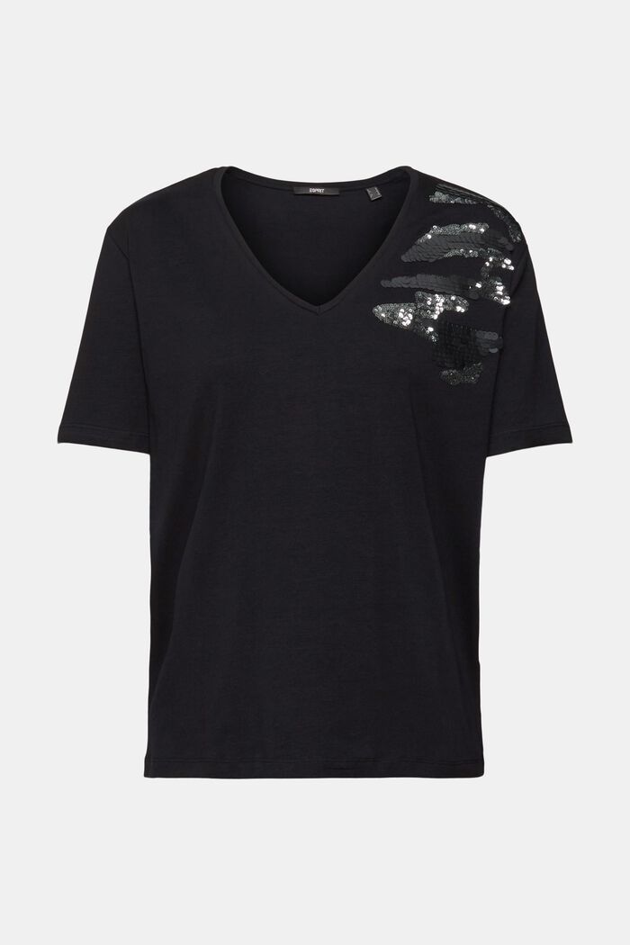 T-Shirt mit V-Ausschnitt und Pailletten, BLACK, detail image number 5