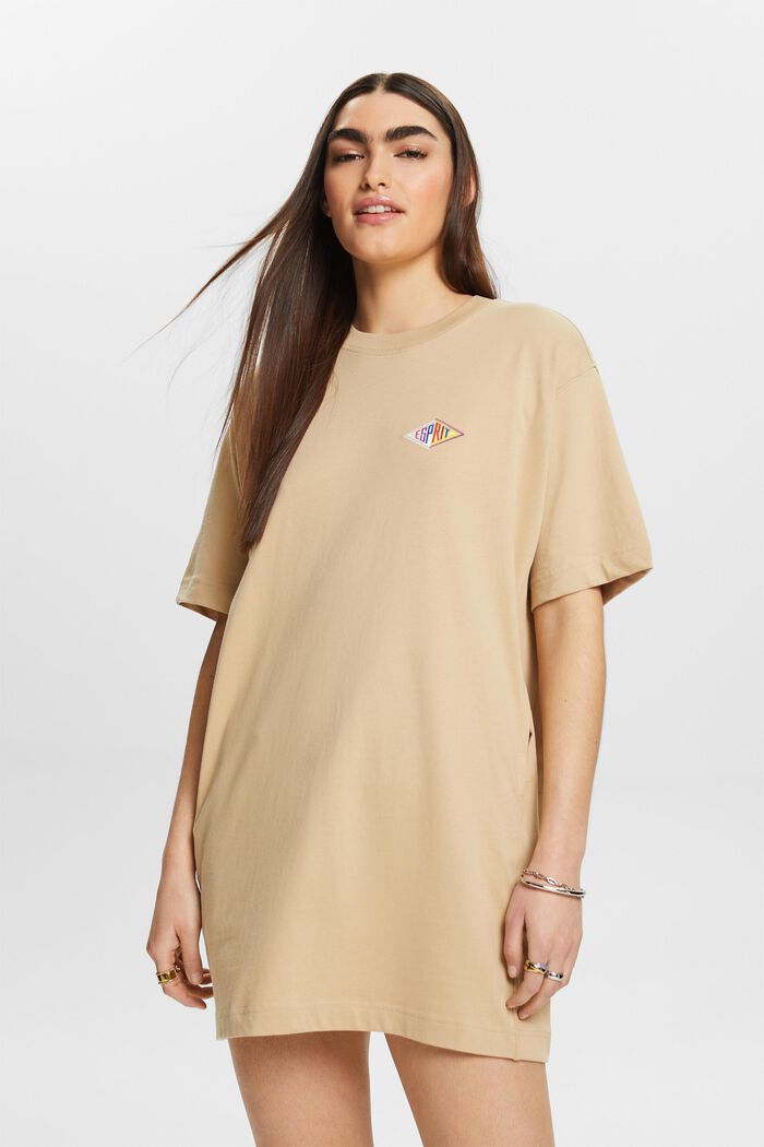 T-Shirt-Kleid mit Stickerei, SAND, detail image number 4
