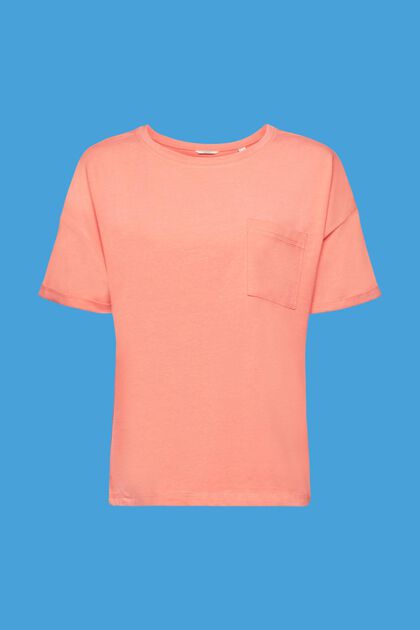 T-Shirt mit Brusttasche aus Baumwoll-Mix, NEW CORAL, overview