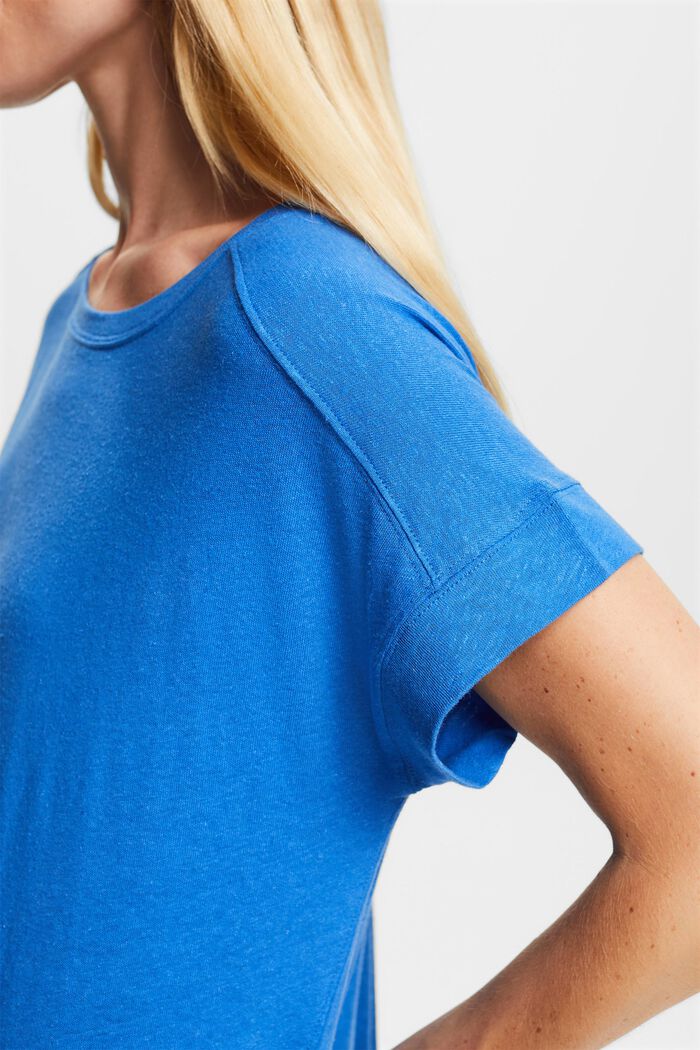 T-Shirt aus Baumwoll-Leinen-Mix, BRIGHT BLUE, detail image number 2