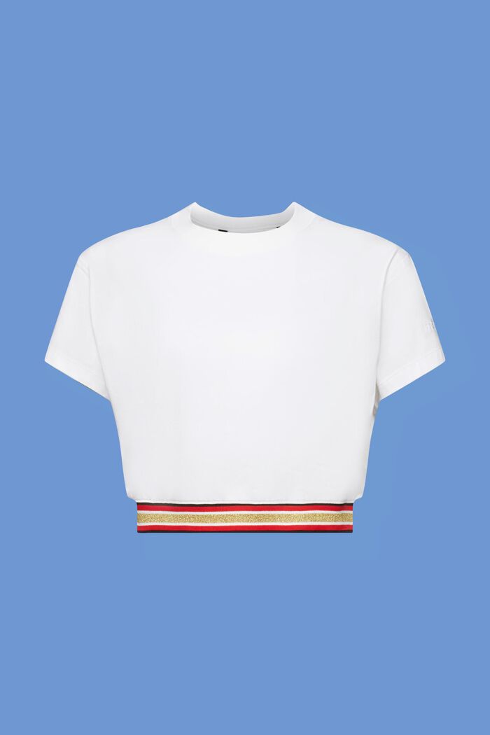 Cropped T-Shirt mit Glitzer-Detail, WHITE, detail image number 5