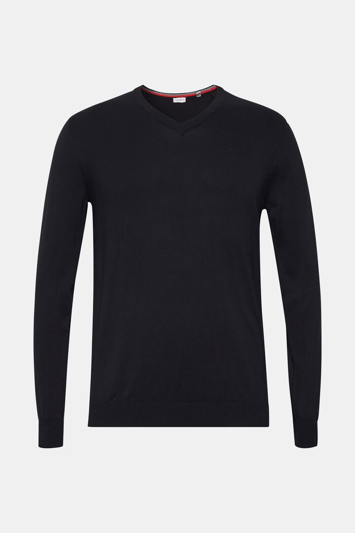 V-Neck-Pullover, 100% Baumwolle, BLACK, detail image number 0