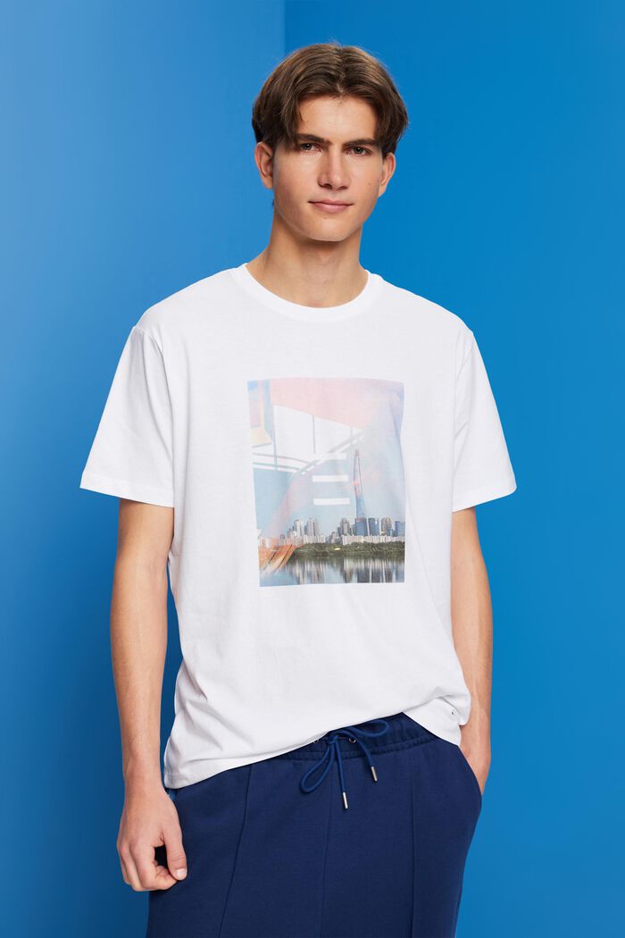 Baumwoll-T-Shirt mit Print, WHITE, detail image number 0