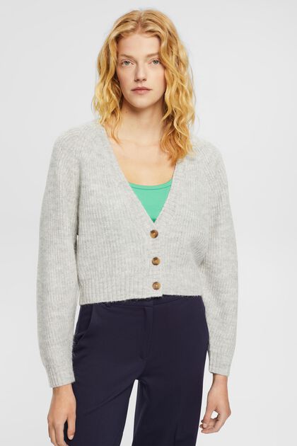 Cropped-Cardigan aus Wollmix, LIGHT GREY, overview