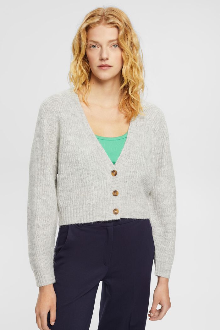 Cropped-Cardigan aus Wollmix, LIGHT GREY, detail image number 0