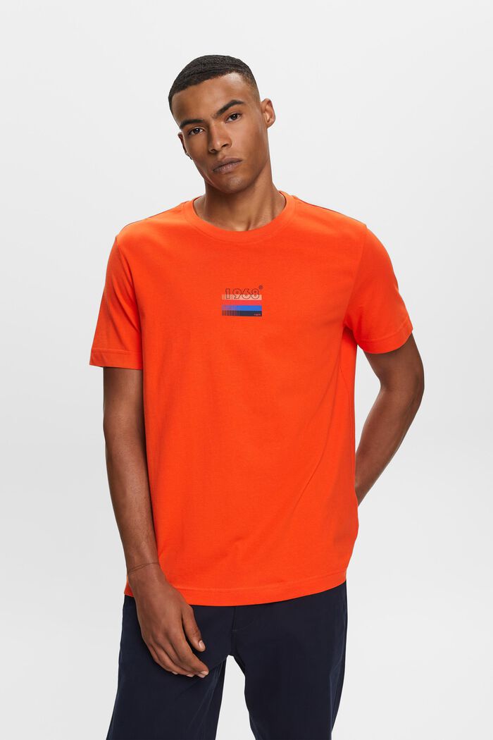 Bedrucktes Jersey-T-Shirt, 100 % Baumwolle, BRIGHT ORANGE, detail image number 0
