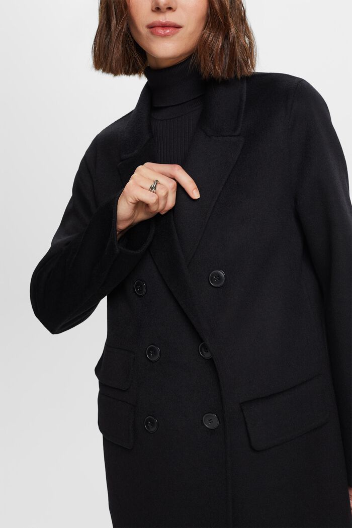 Doppelreihiger Mantel aus Wollmix, BLACK, detail image number 2