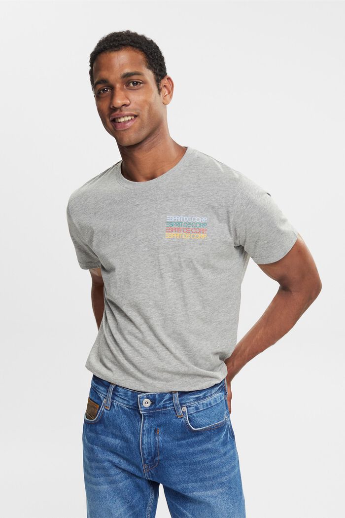 Jersey-T-Shirt mit buntem Logo-Print, MEDIUM GREY, detail image number 0