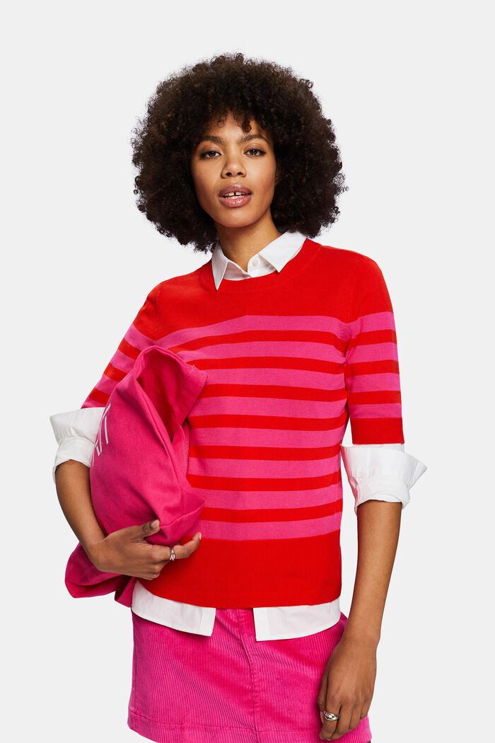 Gestreiftes Sweatshirt mit Rundhalsausschnitt, RED, detail image number 0