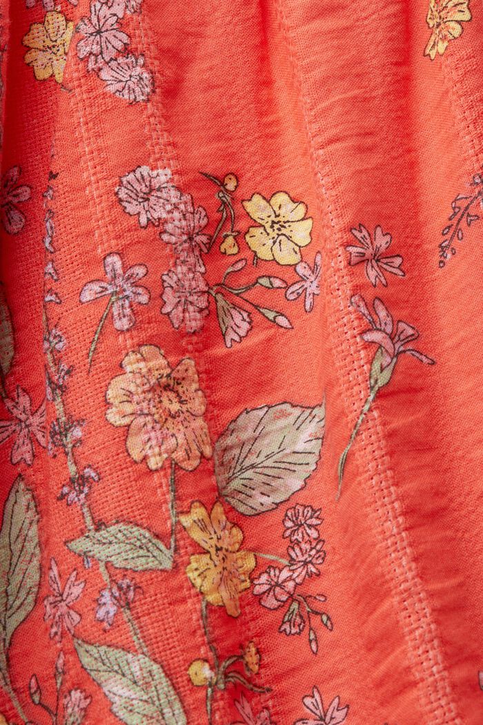 Knielanges Baumwollkleid mit floralem Print, CORAL ORANGE, detail image number 5