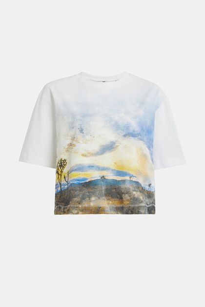 Cropped-T-Shirt mitLandschafts-Print im Farbverlauf vorne