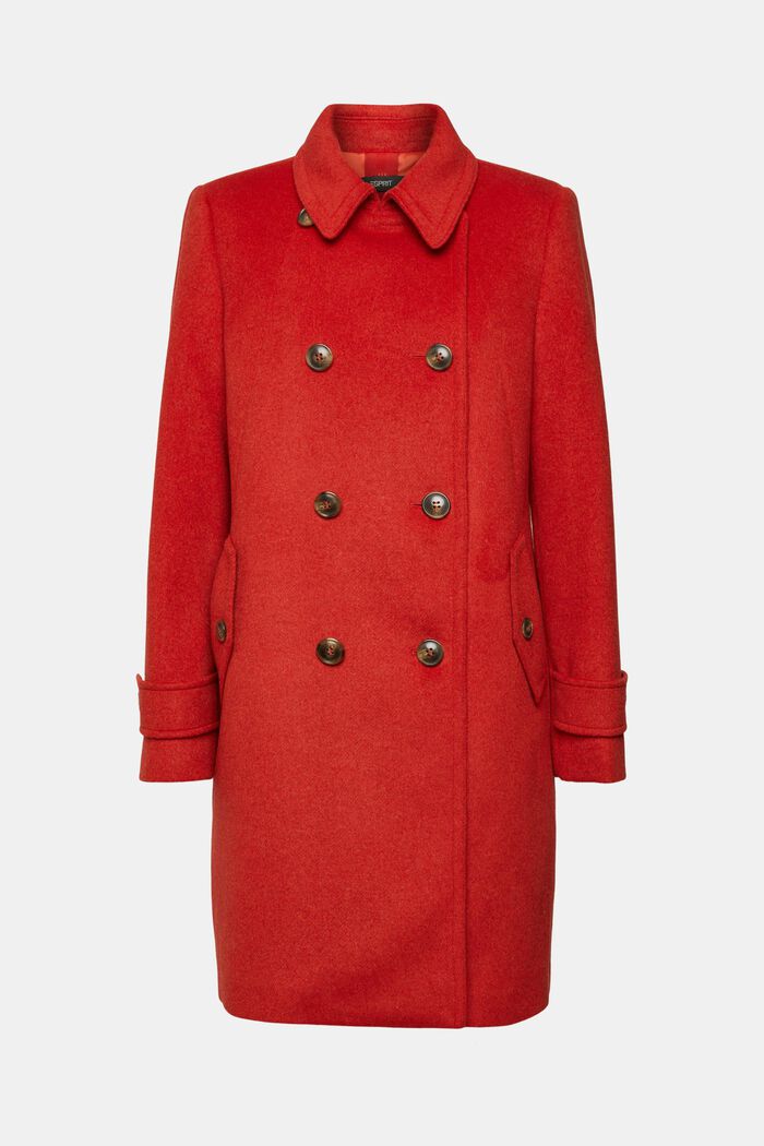 Doppelreihiger Mantel aus Wollmix, ORANGE RED, overview