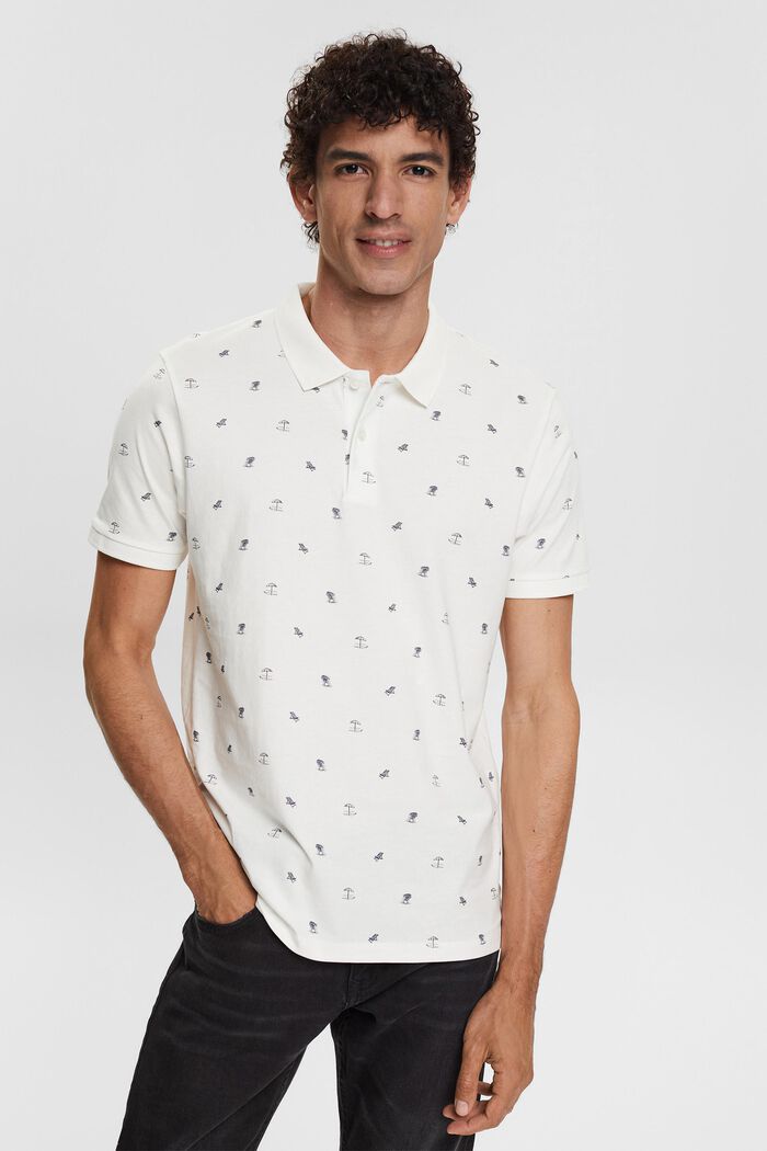Jersey-Poloshirt mit Print, OFF WHITE, detail image number 0