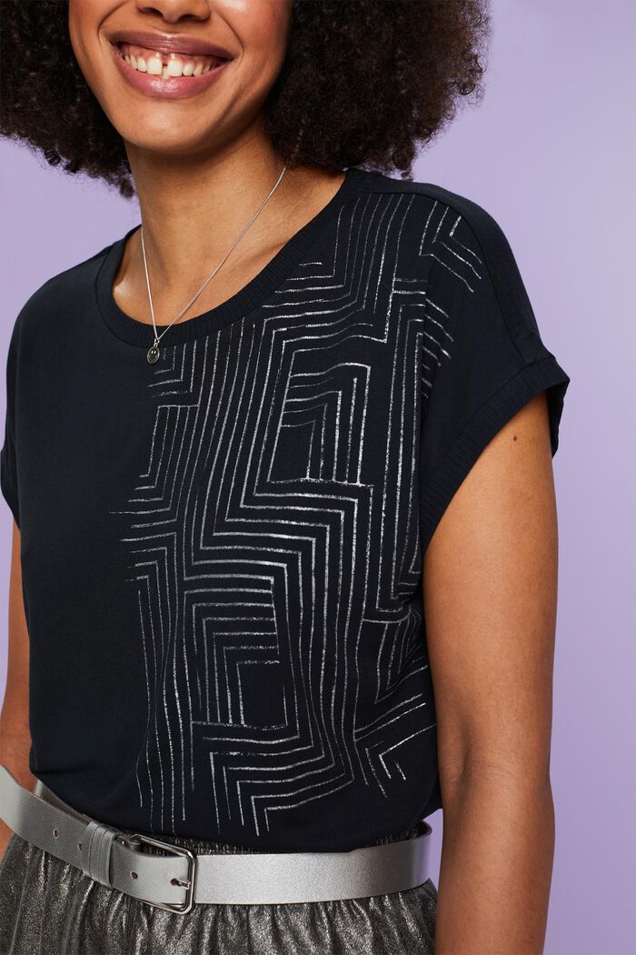 Jersey-T-Shirt mit Print, LENZING™ ECOVERO™, BLACK, detail image number 3